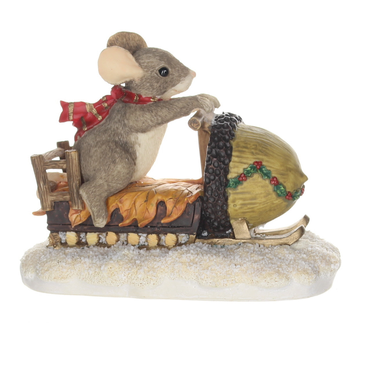 Charming Tails 87612 Maxines Snowmobile Ride Christmas Figurine Box Back View