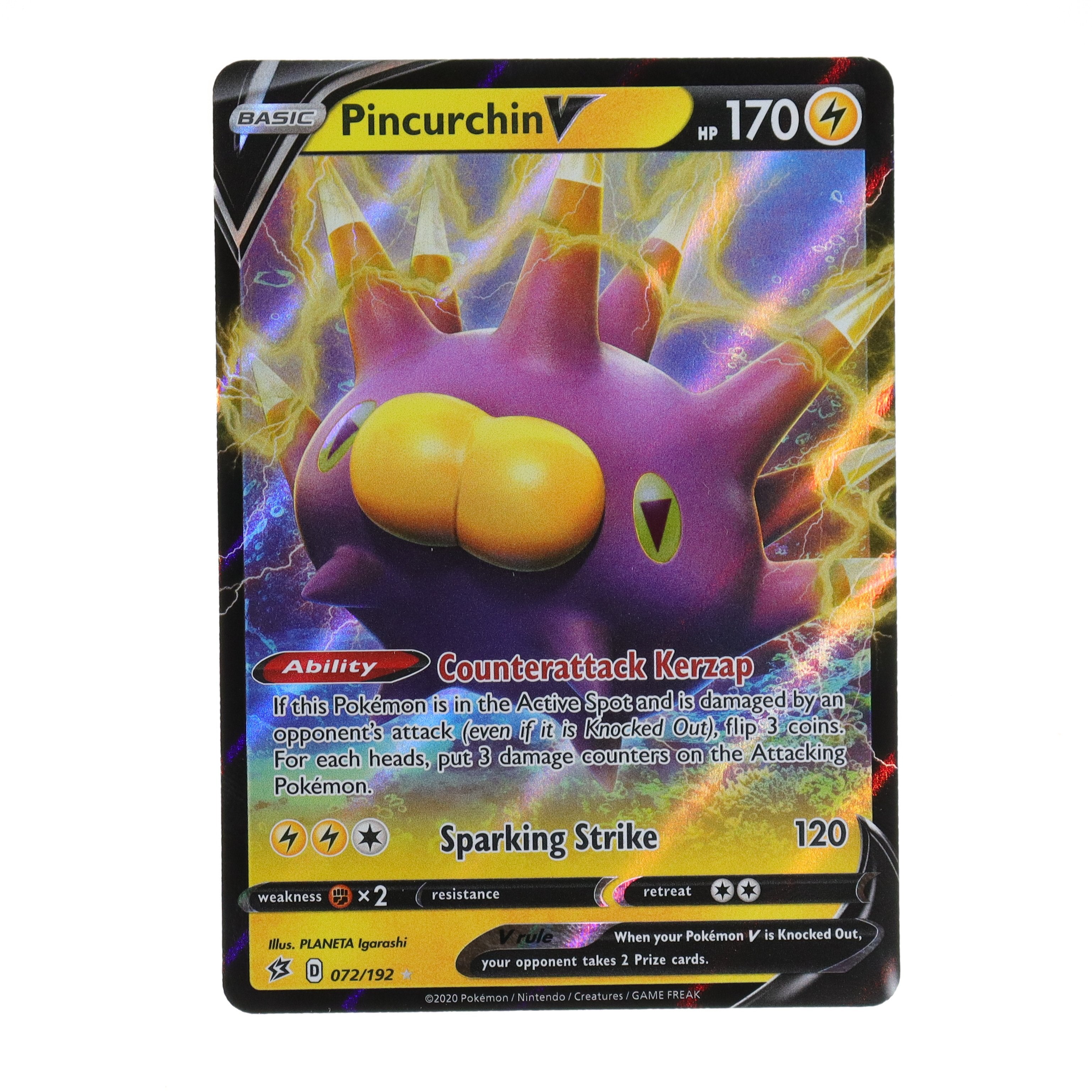 pincurchin pokemon card Pokemon Sword and Shield Rebel Clash Ultra Rare Holo Pincurchin V #72