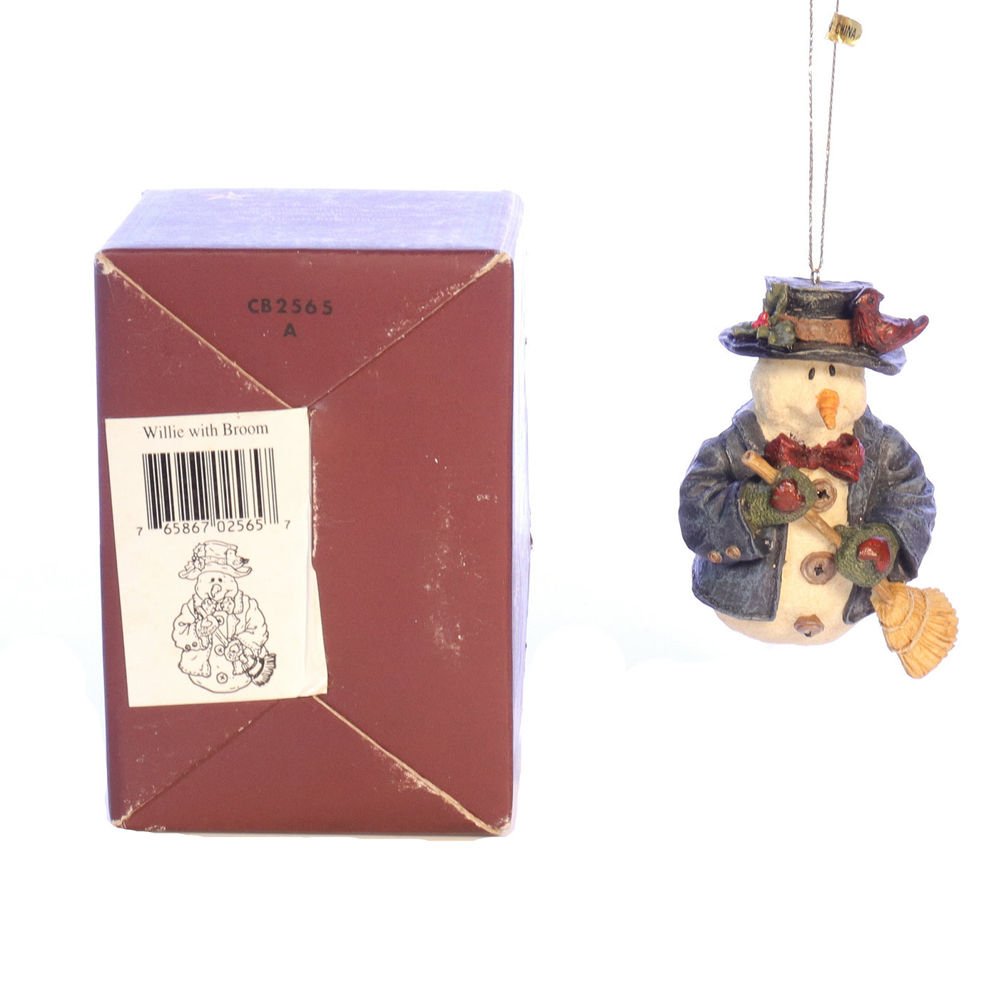 Boyds Bears Resin Ornament in Box Christmas 2565 Willie with Broom 1996 3"
