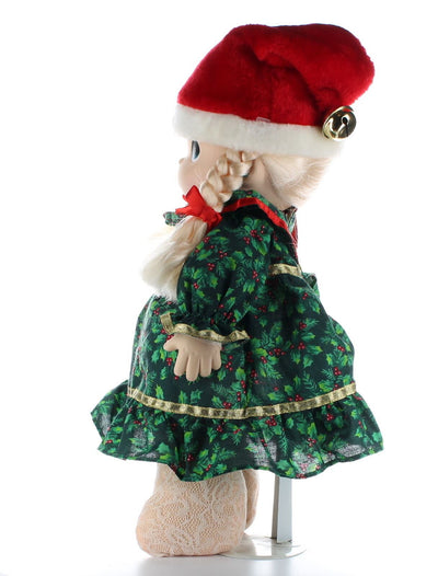 Precious Moments Doll Collection Vinyl Plush Christmas Dress Braids Jingle Bells