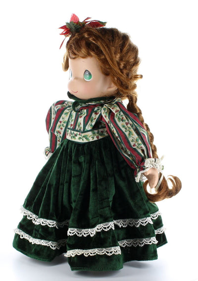 Precious Moments Doll Collection Vinyl Plush Doll Christmas Dress Poinsettia Bow