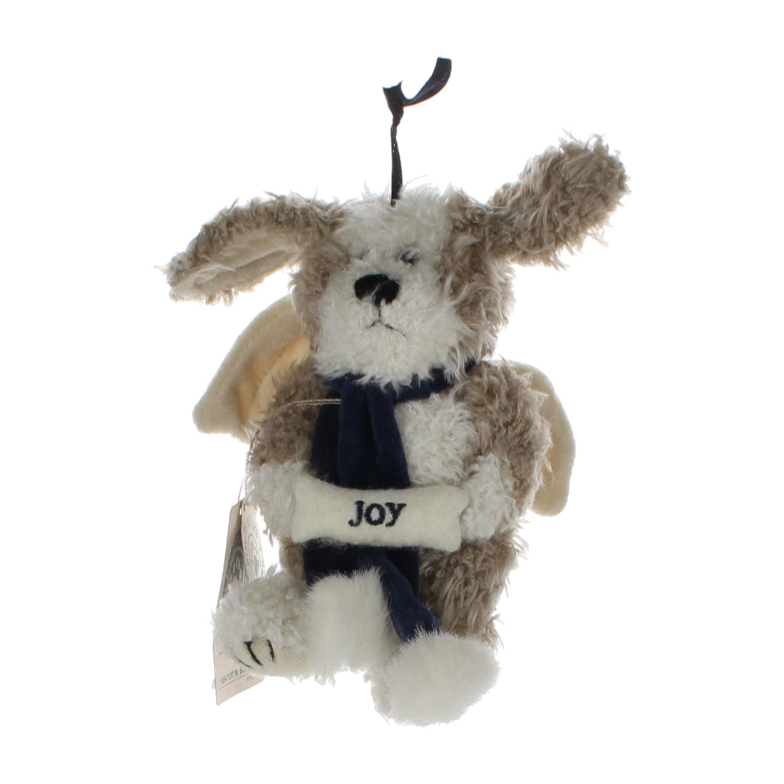Boyds-Bears-&-Friends-Plush-Bear-Brown-White-winged-"Joy"-dog-navy-scarf-ornament