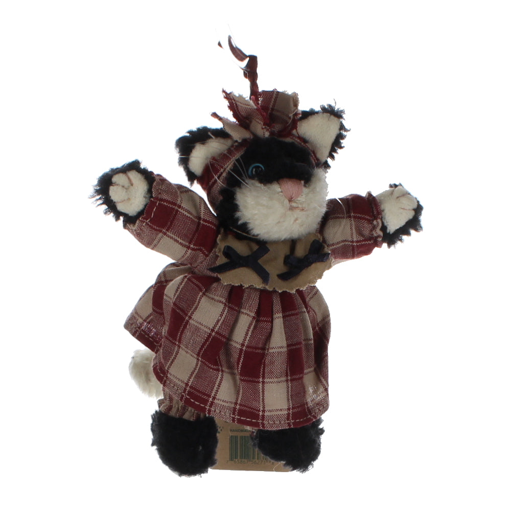 Boyds-Bears-&-Friends-Plush-Bear-black-white-cat-red-gingham-dress-with-pants-ornament