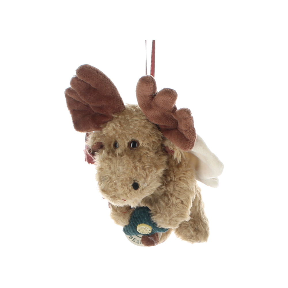 Boyds-Bears-&-Friends-Plush-Bear-brown-winged-moose-red-gingham-bow-holding-Xmas-tree