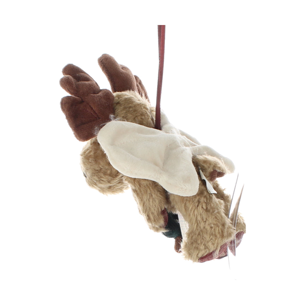 Boyds-Bears-&-Friends-Plush-Bear-brown-winged-moose-red-gingham-bow-holding-Xmas-tree