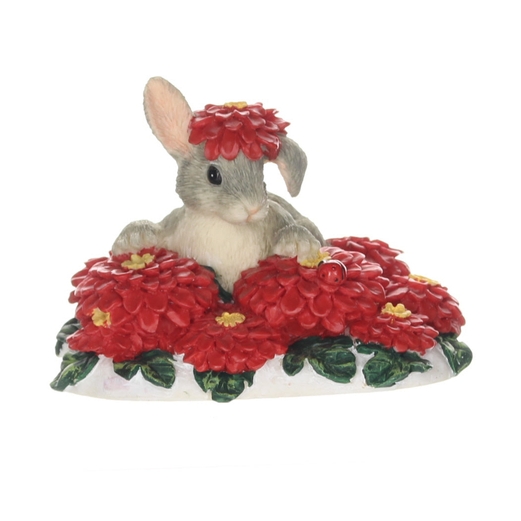 Charming Tails 87426 Binkey in a Bed of Flowers Christmas Figurine Box Front View