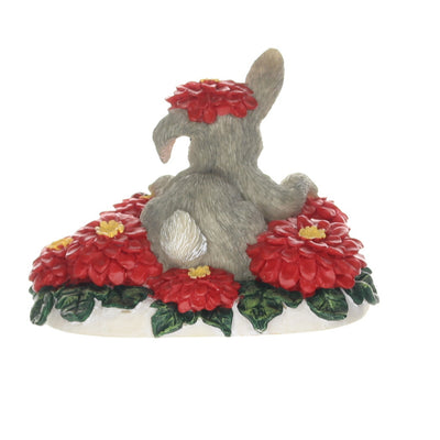 Charming Tails 87426 Binkey in a Bed of Flowers Christmas Figurine Box Back View