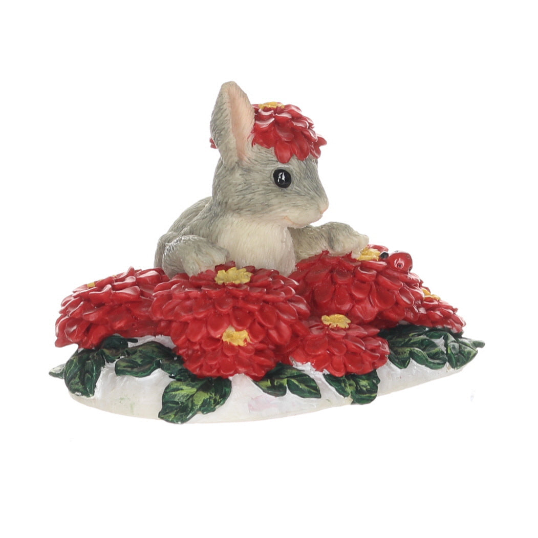 Charming Tails 87426 Binkey in a Bed of Flowers Christmas Figurine Box Front Right View