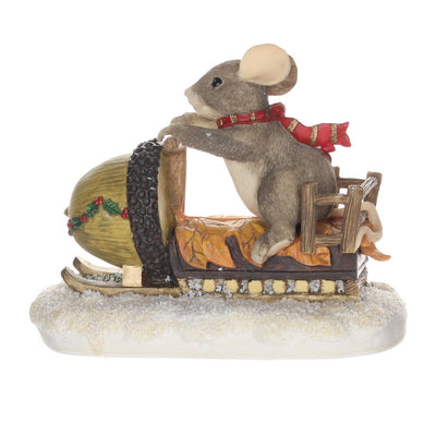 Charming Tails 87612 Maxines Snowmobile Ride Christmas Figurine Box Front View