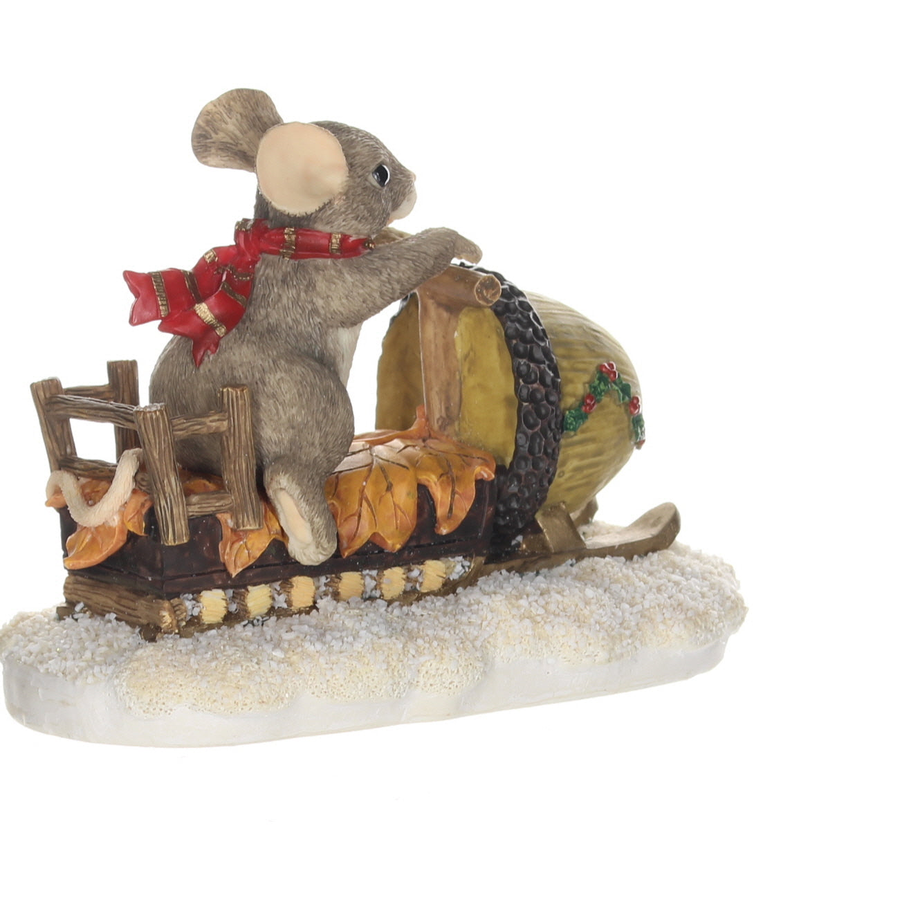 Charming Tails 87612 Maxines Snowmobile Ride Christmas Figurine Box Back Left View