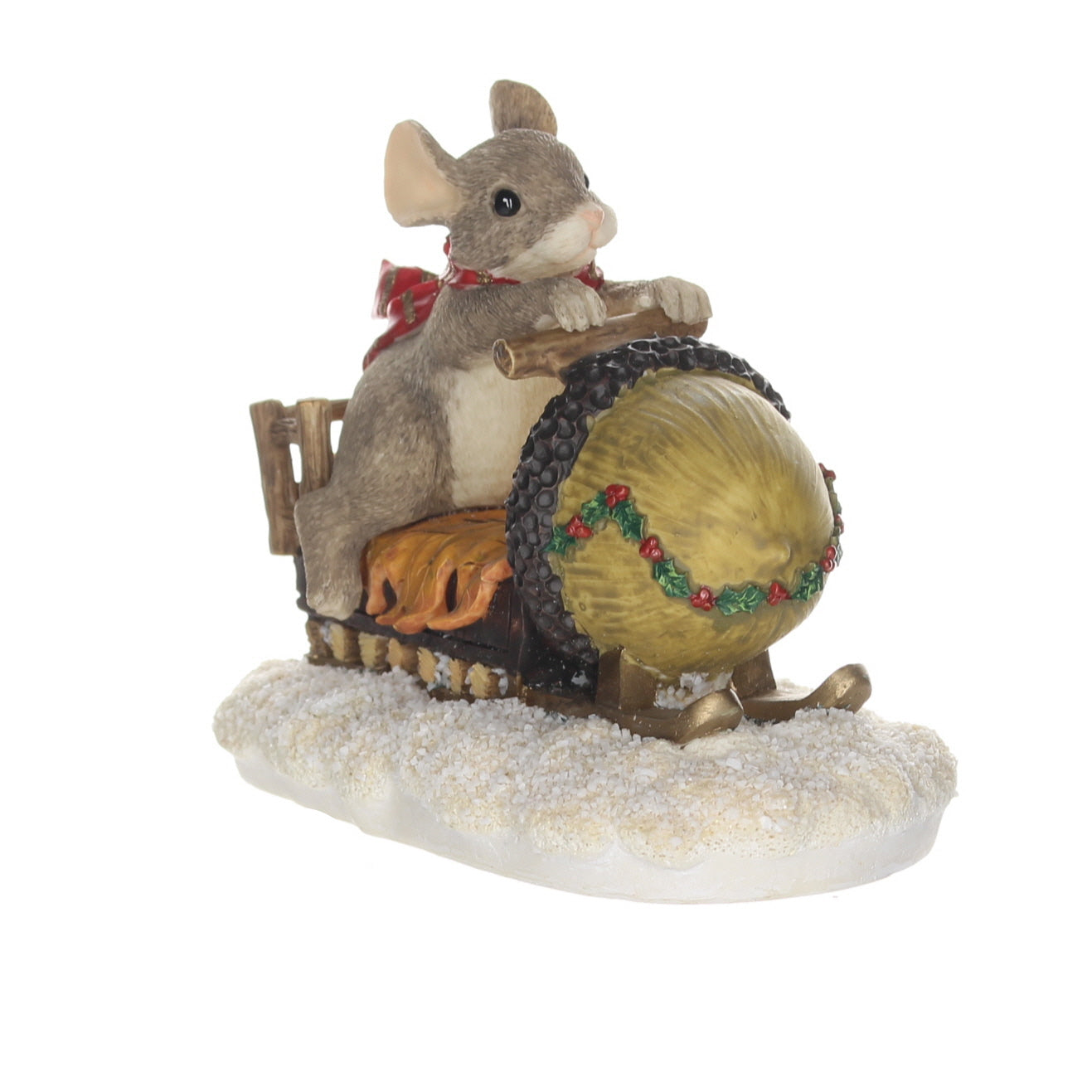 Charming Tails 87612 Maxines Snowmobile Ride Christmas Figurine Box Back Right View