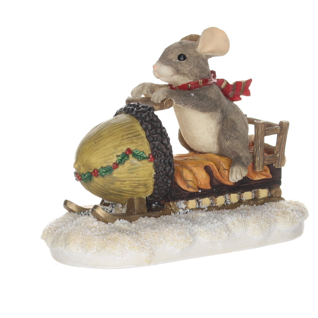 Charming Tails 87612 Maxines Snowmobile Ride Christmas Figurine Box Front Right View