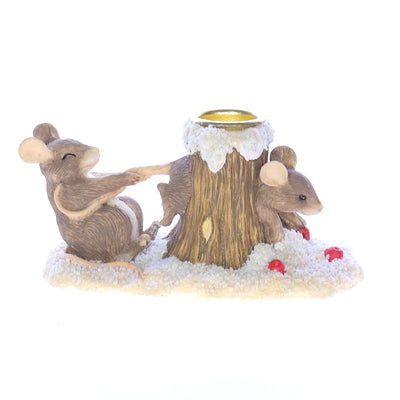 Charming_Tails_Tree_Stump_Candlestick_Mice_Christmas_Figurine Front View