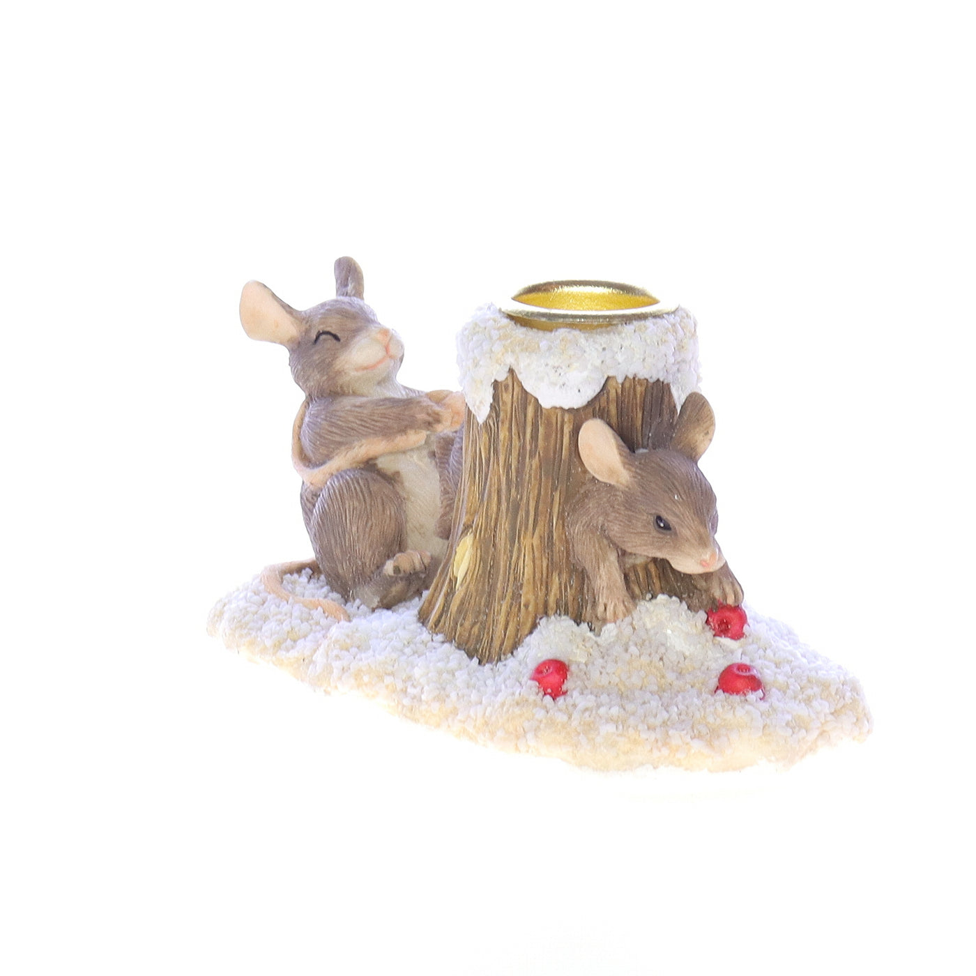 Charming_Tails_Tree_Stump_Candlestick_Mice_Christmas_Figurine Front Left View