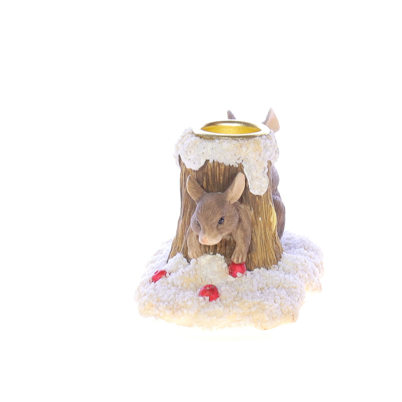 Charming_Tails_Tree_Stump_Candlestick_Mice_Christmas_Figurine Left Side View