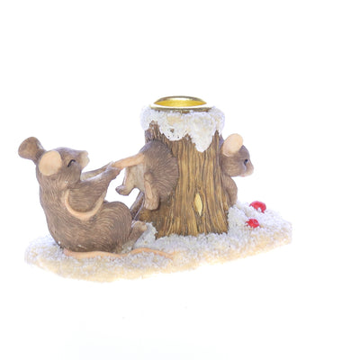 Charming_Tails_Tree_Stump_Candlestick_Mice_Christmas_Figurine Front Right View