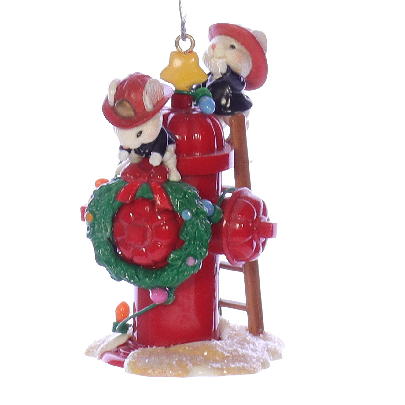 Enesco_Treasury_of_Christmas_Ornaments_573825_Warmest_Wishes_Northpole_Fire_Department_Mouse_Ornament_1990 Front Right View