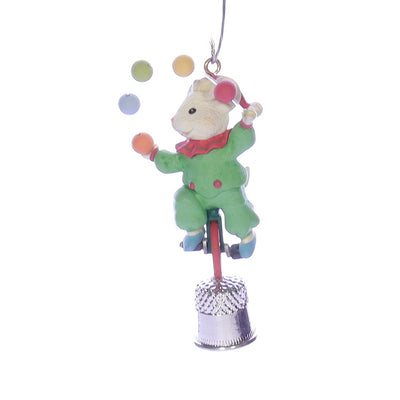 Enesco_Treasury_of_Christmas_Ornaments_597028_Jugglin_the_Holidays_Mouse_Ornament_1992 Front Left View