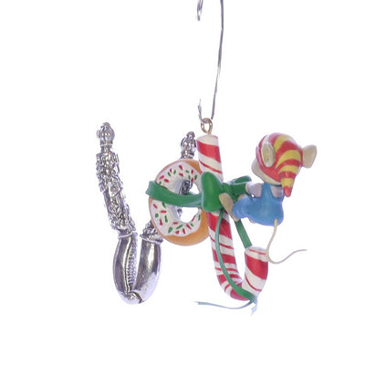 Enesco_Treasury_of_Christmas_Ornaments_830488_Tie-dings_of_Joy_Mouse_Ornament_1991 Front Left View