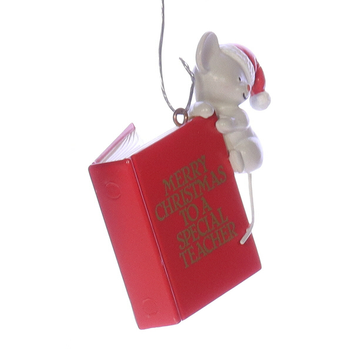 Enesco_Treasury_of_Christmas_Ornaments_specialteacher_To_A_Special_Teacher_Mouse_Ornament_1983 Front Right View