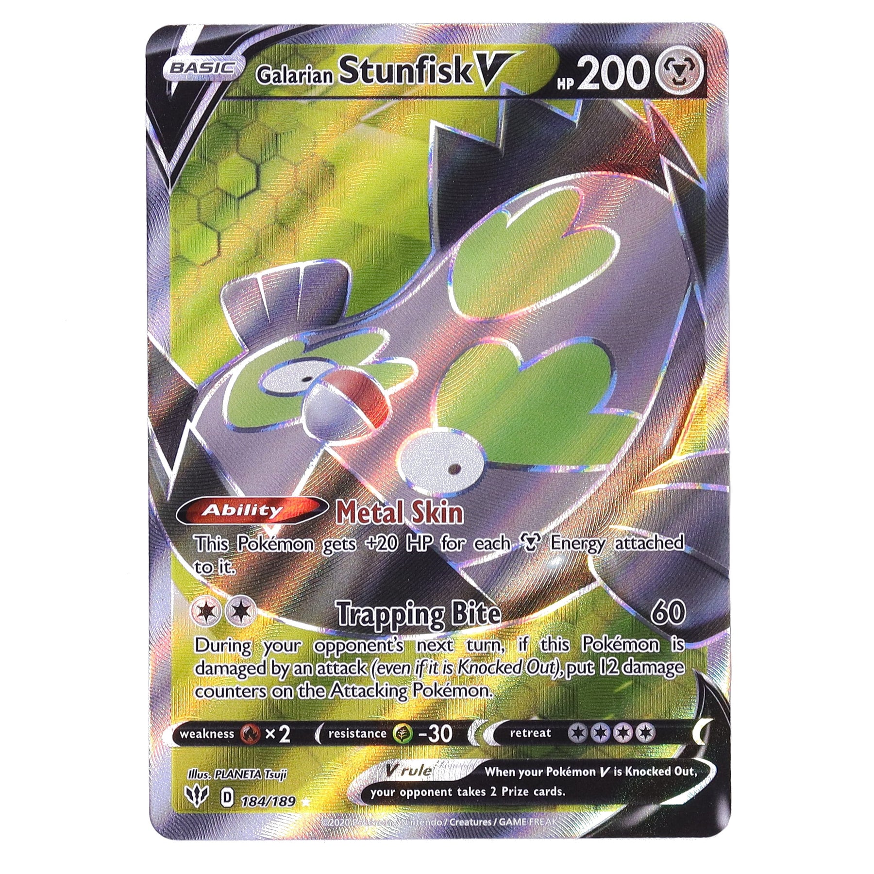 galarian stunfisk pokemon card Pokemon Darkness Ablaze Ultra Rare Galarian Stunfisk V #184