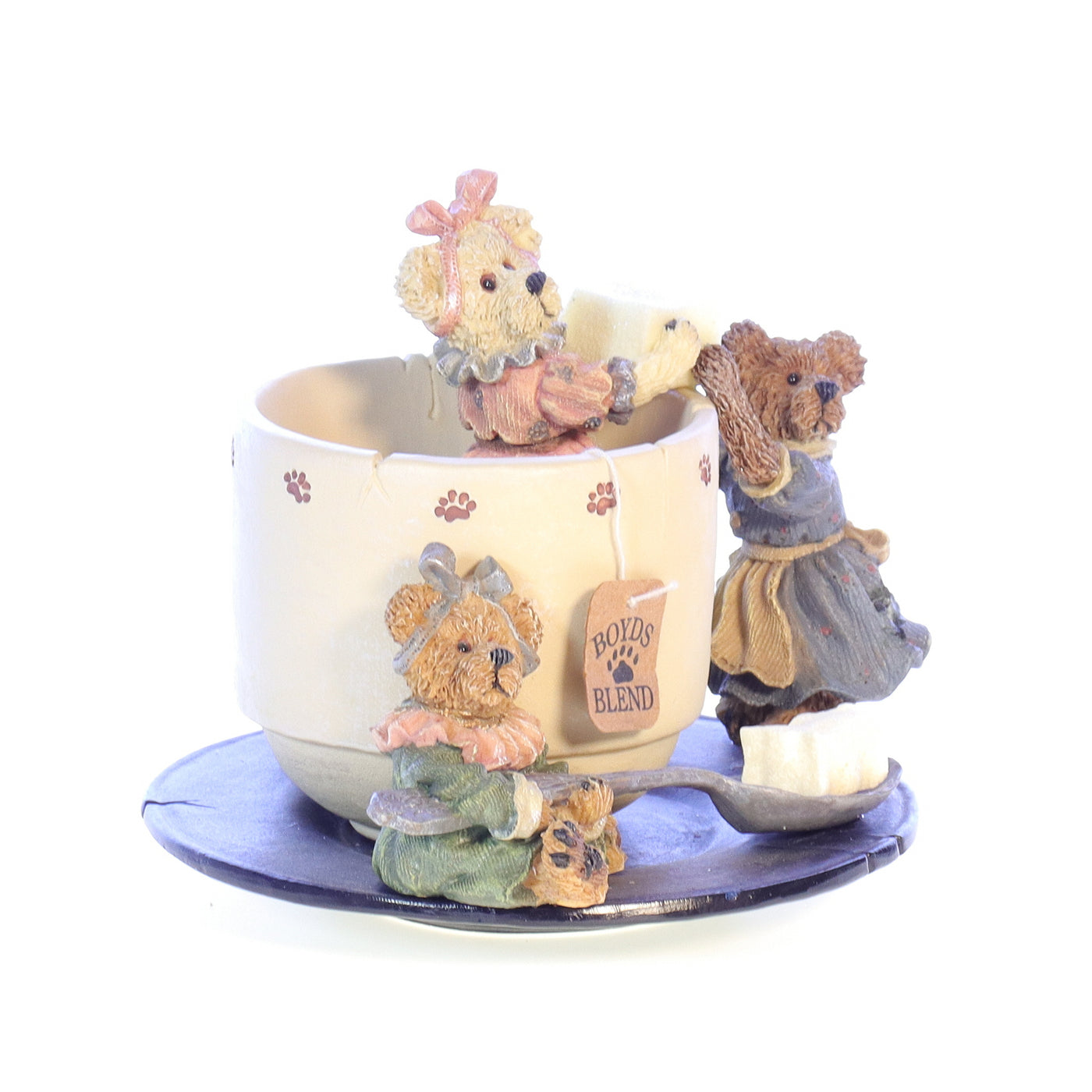 The Bearstone Collection 02000-71 Prissie Sissie and Missie Fixin Tea for Three Tea Figurine 2000 Box Front Right View
